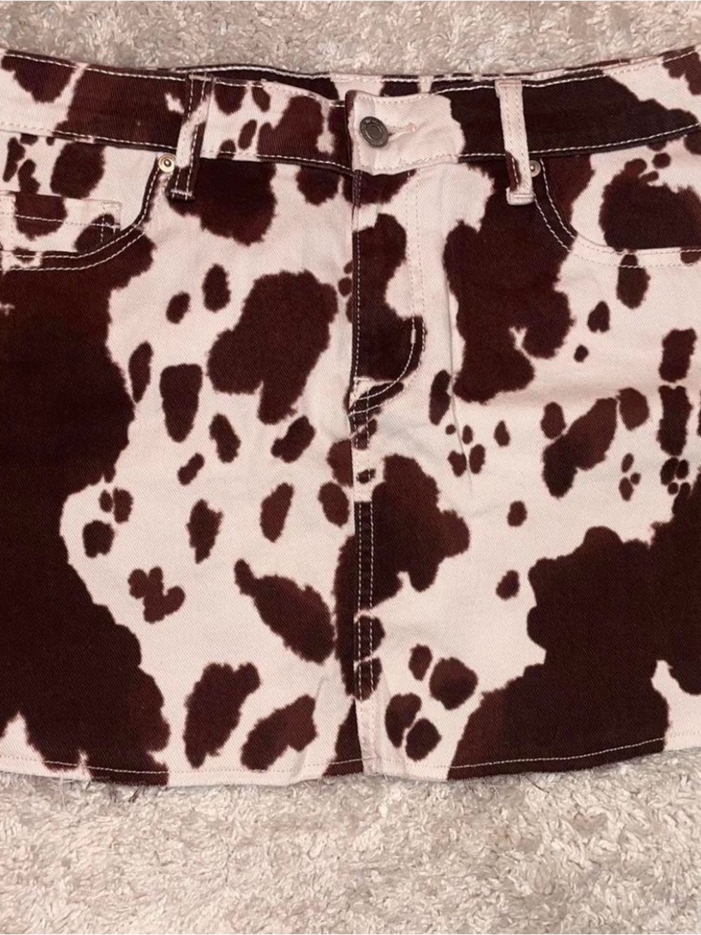 No Boundaries Brown and White Cow Print Mini Skirt